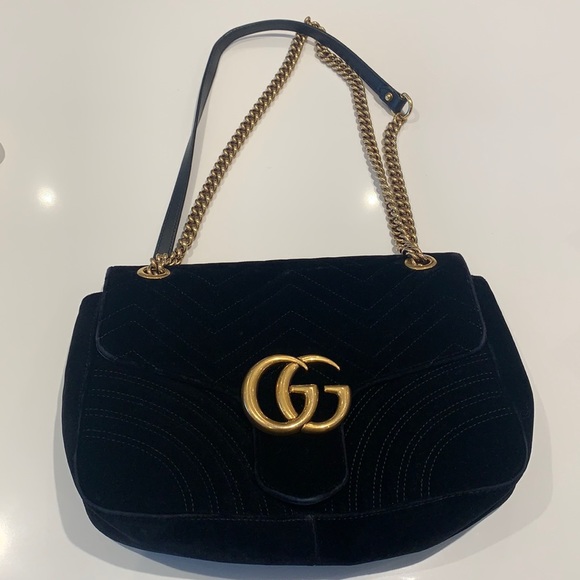 GUCCI MARMONT VELVET BLACK PURSE - Picture 1 of 10